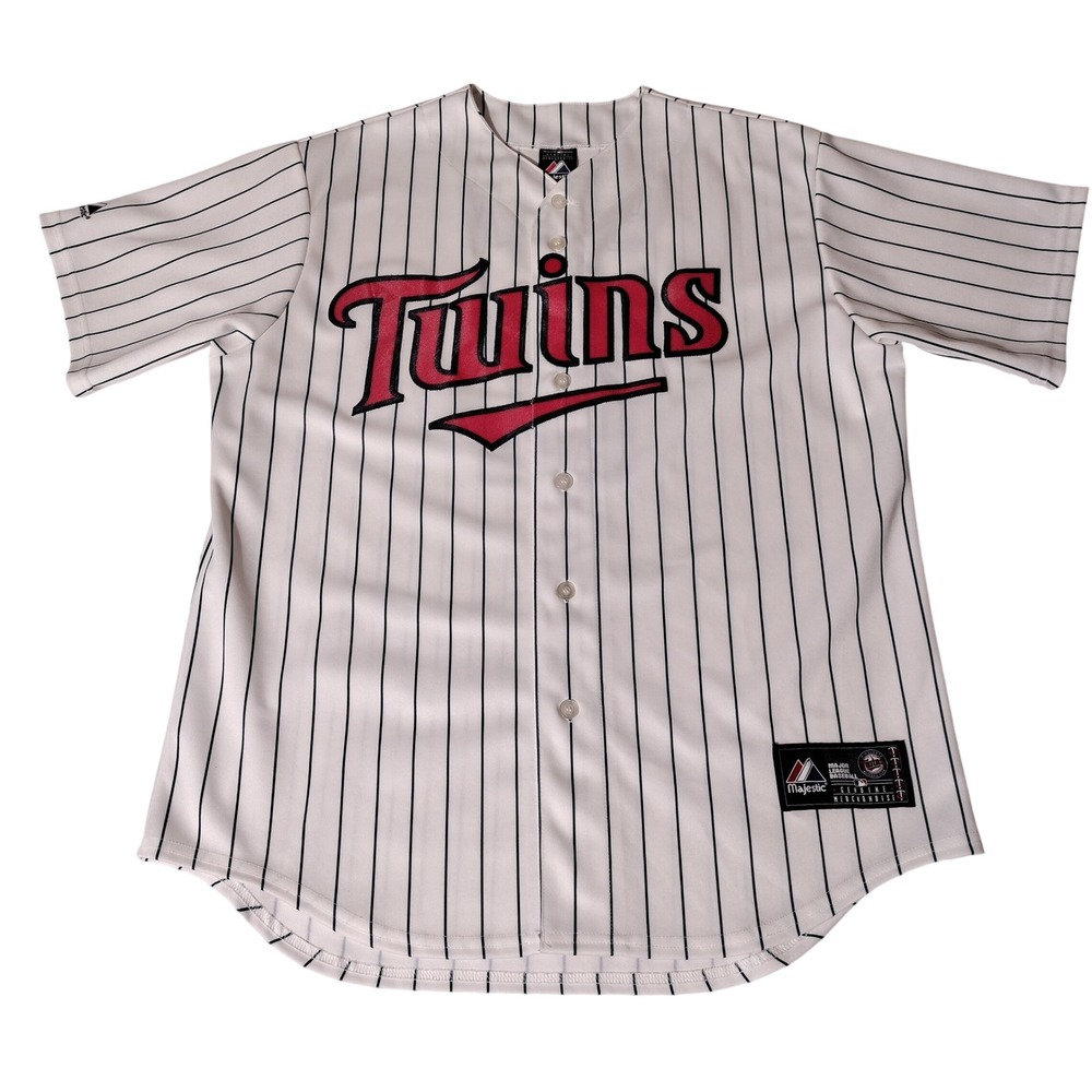 Minnesota Twins Span 2 Pinstripe Baseball Jersey Mens Size XL White Majestic